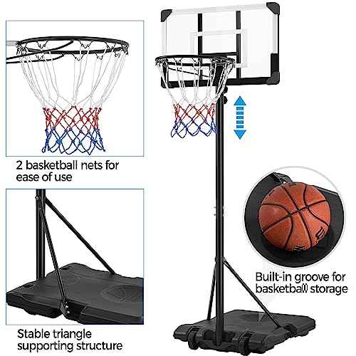 Yaheetech Kids Basketball Hoop Outdoor Portable Basketball Goals Court Freestanding 7ft-8ft Height Adjustable for Indoor/Outdoor Sports