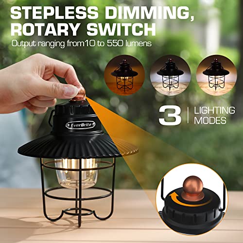 EverBrite LED Camping Lantern, USB C Rechargeable Lantern with 3 Light Modes, Vintage Outdoor Lanterns with Power Bank Function for Power Outages, Hurricane, Emergency, Fishing
