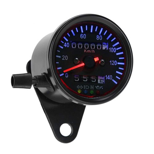 KIMISS 12V Universal Motorcycle Odometer,LED BacklightMotorcycle Dual Odometer Speedometer Gauge Kit Cafe Racer Motorcycle Speedometer mph