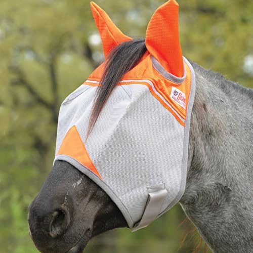 Horse Fly Mask with Long Nose and Ears - Large, Orange - Breathable UV Protection