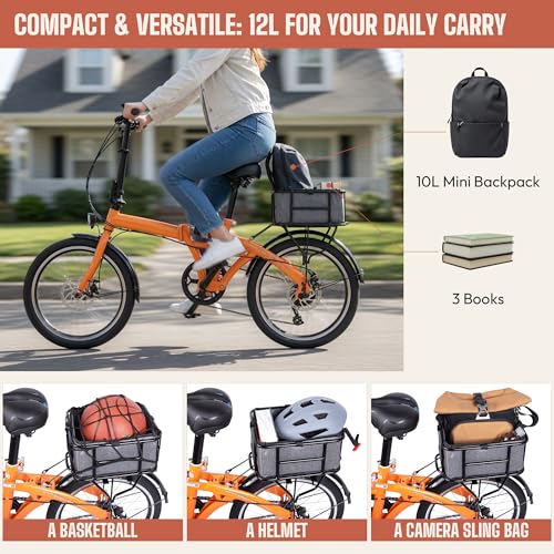 Small Steel Bike Rear Basket with Padded Liner & Net - Holds 60 lb