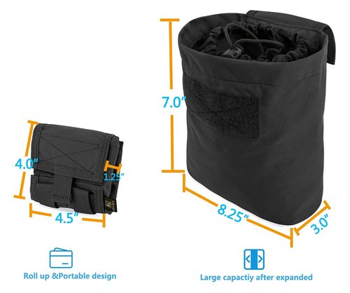 KRYDEX Molle Dump Pouch Roll-Up Drawstring Magazine Utility Pouch Folding Dump Bag (BK)