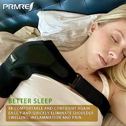 Shoulder Brace for Men and Women - Adjustable Stability Sleeve Wrap for Torn Rotator Cuff - AC Joint Pain Relief - Tendonitis - Fits Right or Left Shoulder Support (Black, L-XL)