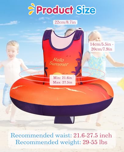Toddler Swim Vest with Adjustable Straps and Inflatable Inner Tube - Sunset Orange, 3-6 Years