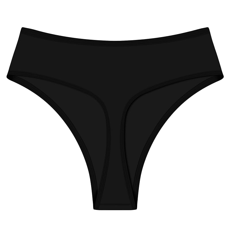 Genfirdom Black Large High-Waisted Thong Bikini Bottoms - High Cut Rave Swimwear
