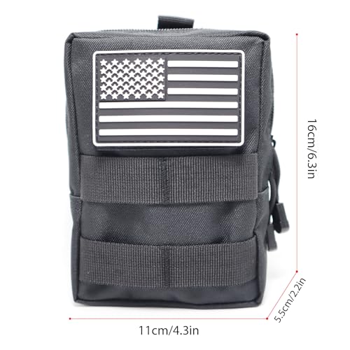 Black Tactical Molle Pouch Set with Flag Patches - Compact Water-Resistant Utility Bags