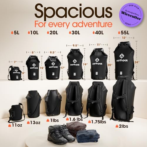 Earth Pak 5L Waterproof Dry Bag Backpack with Phone Case - Black