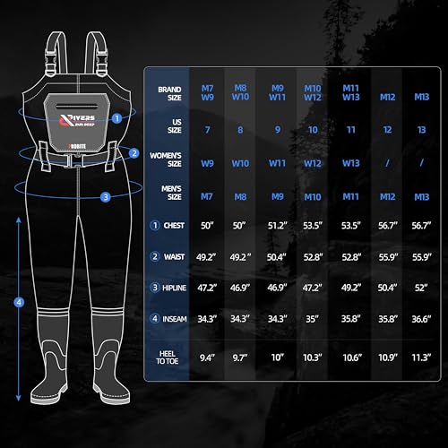 PROBITE 210D Nylon Chest Waders with Boots - Waterproof Fishing Waders, Brown, M7/W9