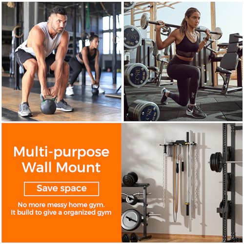 JNIHEEP Black 8 Hooks Olympic Barbell Wall Mount Rack for Gym - Space Saving