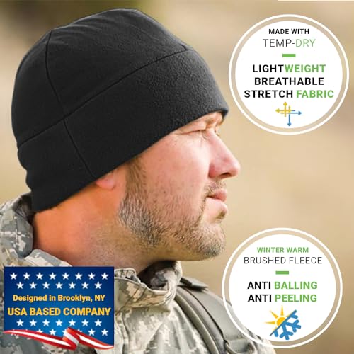 Temple Tape Tactical Fleece Watch Cap Beanie Black One Size - Winter Skull Hat for Men and Women