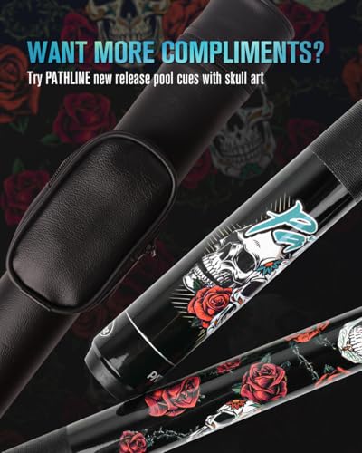 Pool Cue Stick 58" Canadian Maple with Skull Design and Case - 21oz