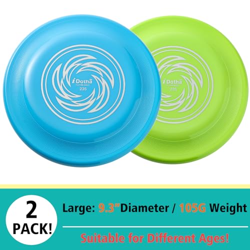 Outdoor Sports Flying Disc - 9.3 Inch, 2 Pack, Blue & Green for Beach, Park, Backyard