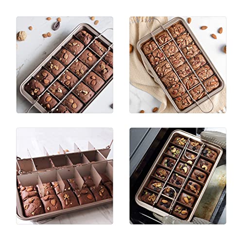 Non-Stick Brownie Pan with Dividers - 18 Slice Carbon Steel Baking Tray for Oven