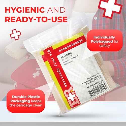 Triangular Bandage, 40" x 40" x 56", 100% Cotton, Individually Wrapped with 2 Safety Pins Per Bandage, Multi-Purpose Sling & Dressing for First Aid Kits ? 24 Pack