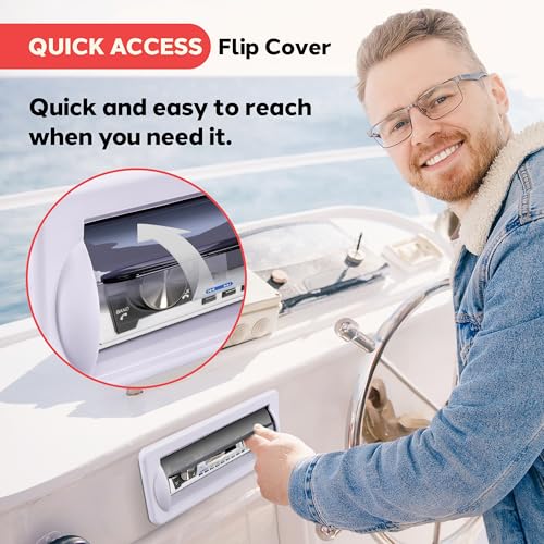Marine Water Resistant Stereo Cover with Flip-Up Door - Heavy Duty Boat Radio Protector