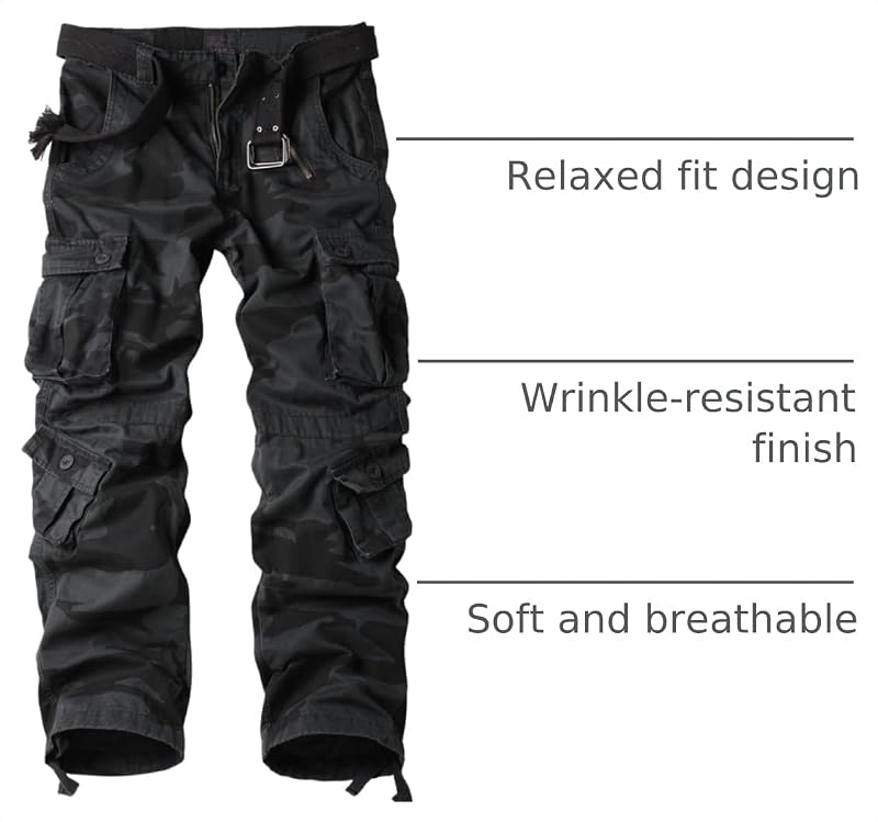 Men's Camo Cargo Work Pants Cotton Tactical 8-Pocket, Zhandi-09+32'' Inseam+44