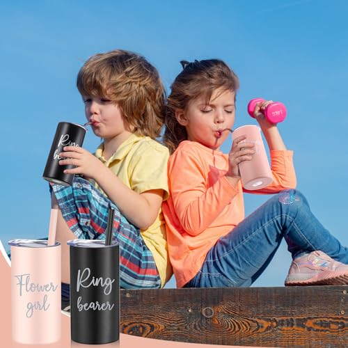 Flower Girl and Ring Bearer Gift Cups - 16 oz Stainless Steel, Black & Blush Pink