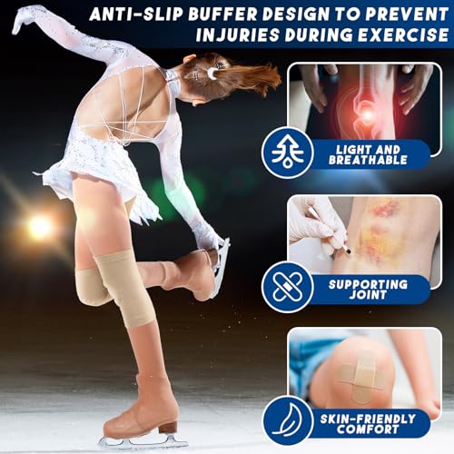 Figure Skating Knee Pads 2 Pairs - Medium Beige & Black, Silicone & Spandex