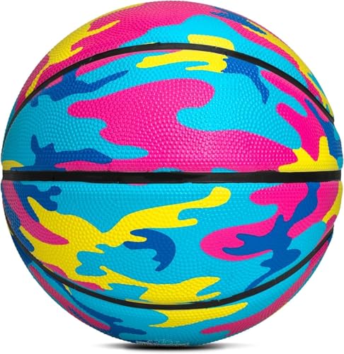 AND1 Rubber Basketball - Official Size 7 (29.5") Indoor/Outdoor - Yellow/Pink