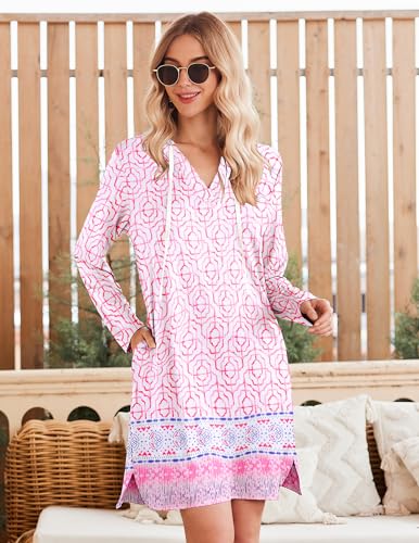 HOTOUCH Women's UPF 50+ Beach Cover-Up Dress with Long Sleeves - Small / Pattern 1