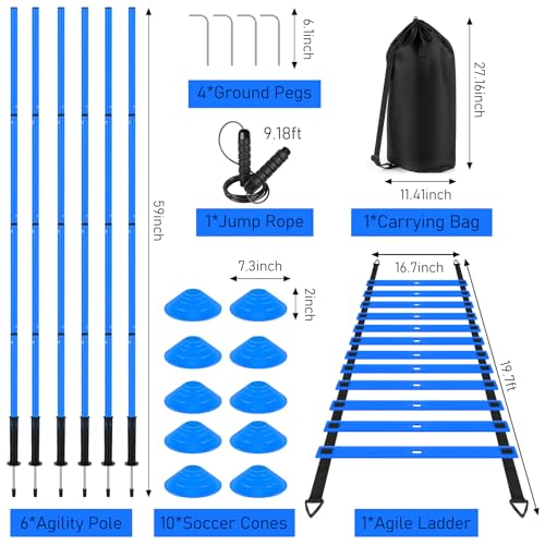 Blue Agility Speed Training Ladder for Soccer & Sports Drills - 20ft