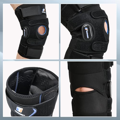 Heavy Duty Hinged Knee Brace with Side Stabilizers & Open Patella Gel Pad - Large, Black