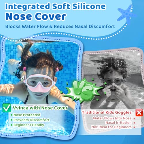 Kids Swim Goggles with Nose Cover 2 Pack - Pink & Blue for Pool & Beach