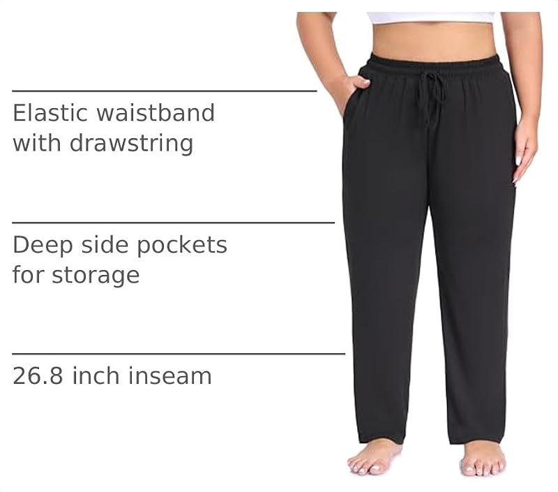 Plus Size Women's Yoga Pants with Pockets - Black, 3X, Lounge & Joggers
