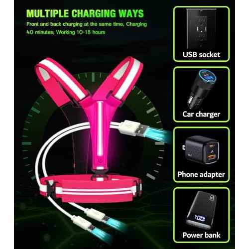 LED Reflective Vest Running Gear Set,USB Rechargeable Light Up Running Vest for Runners Night Walking with Waterproof Phone Bag,High Visibility Armband,Adjustable Waist&Shoulder for Men Women