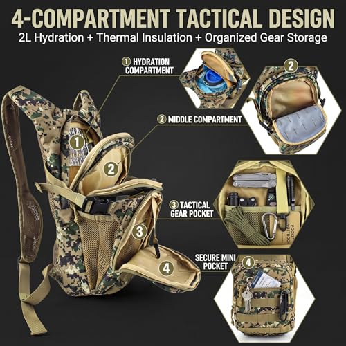 Tactical Hydration Backpack 2L Water Bladder - Woodland Digital Camo