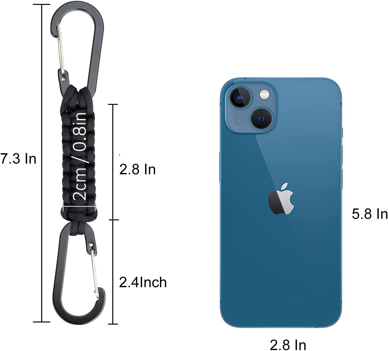 BRAVESHINE Carabiner Keychain Hook with Paracord Strap - 1 Black 1 Green D Ring Key Clips Para Cord Lanyard Hanger Stroller Hooks for Water Bottle, Belt Loop Keys, Backpacks, Boys, Girls, Men, Women
