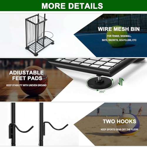 Sunexinlo 7-Tier Freestanding Basketball Storage Rack with Baskets for Indoor/Outdoor Sports Equipment