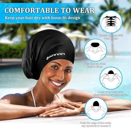 Extra Large Silicone Swim Cap for Long Hair and Protective Styles?Waterproof Swimming Cap for Men and Women with Dreadlocks, Weaves, Extensions, Braids, Curls, and Afros?Keep Hair Dry