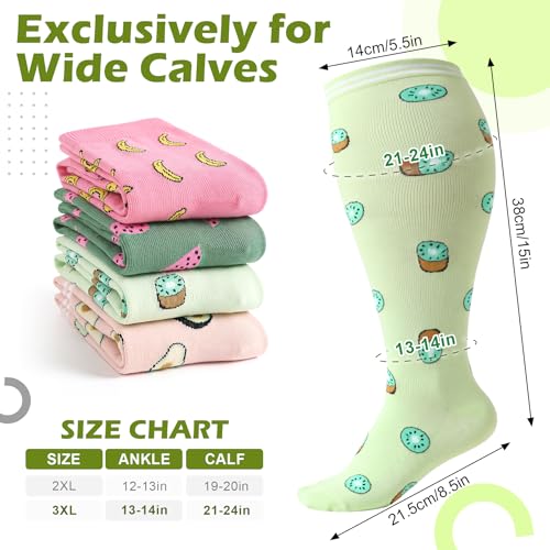 Plus Size Compression Socks for Women - 4 Pairs