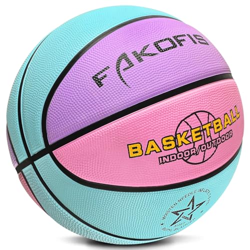 Kids Youth Basketball Size 3/4/5 - 22/25.5/27.5 Inch Rubber Indoor Outdoor Ball, Blue Pink Purple
