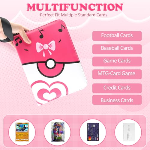 Pink Trading Card Binder with 400 Card Holders & Removable Sleeves