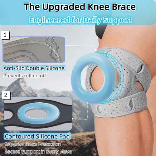 Knee Brace for Women Men Adjustable Knee Support with Side Stabilizers, Patella Gel Pads & Upgraded Silicone Anti-Slip Strip -Patella Knee Brace for Meniscus Tear, Knee Pain, Arthritis, Injury Recovery, Running, Workout