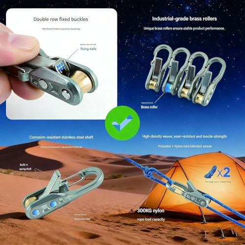 Heavy Duty Retractable Rope Tensioner with Carabiner for Camping & Tarp
