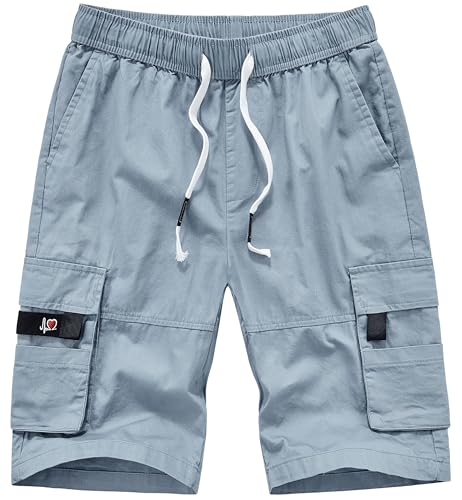 Women's Cargo Shorts 12-14 Light Blue Cotton Elastic Waist Drawstring Loose Fit Outdoor Multi-Pockets