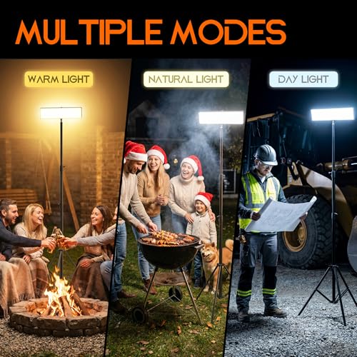 M6 10000mAh Rechargeable LED Work Light with Tripod Stand, Dimmable Cordless Camping Lamp