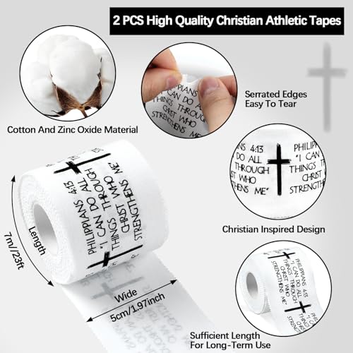 Cross Athletic Tape 2in x 23ft - 2 Pack, Cotton Zinc Oxide Sport Wrist Tape for Faith-inspired Sports