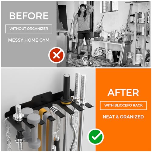 JNIHEEP Black 8 Hooks Olympic Barbell Wall Mount Rack for Gym - Space Saving