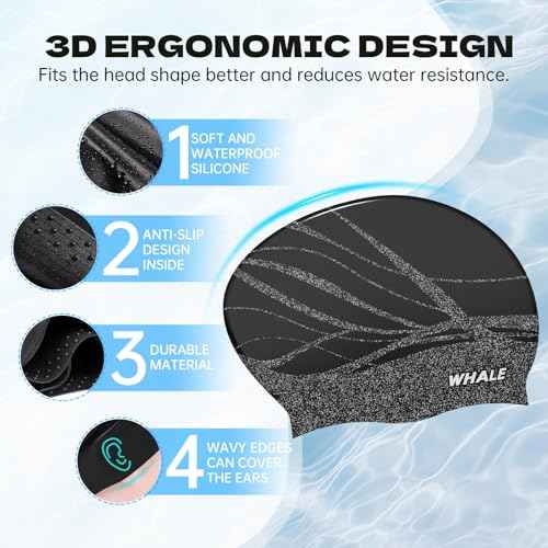 WHALE Extra Large Swim Cap Designed for Men and Women with Thick, Long Hair, Hair Extensions Or Afro-Textured Hair Long-Hair Swim Cap Highly Waterproof to Keep Hair Dry