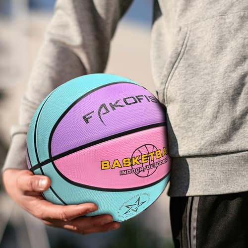 Kids Youth Basketball Size 3/4/5 - 22/25.5/27.5 Inch Rubber Indoor Outdoor Ball, Blue Pink Purple