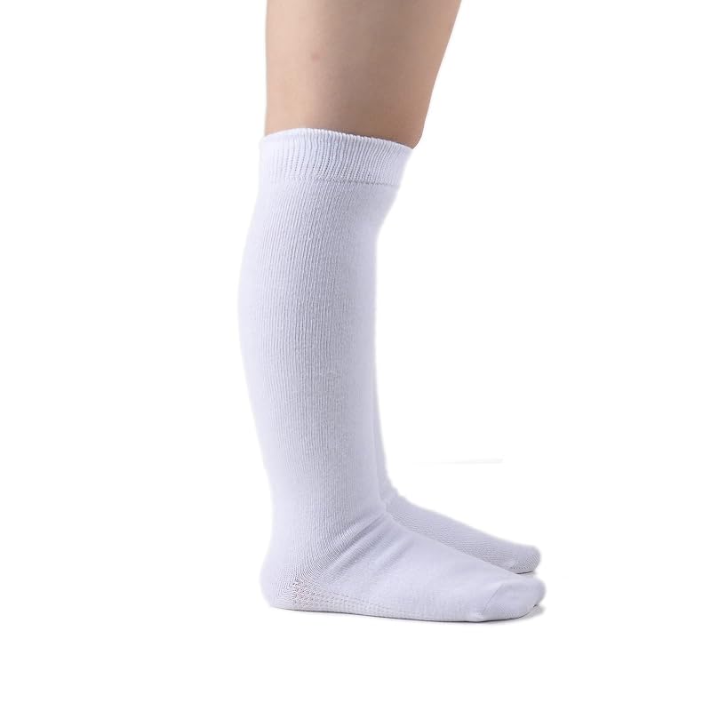 Knee High Crew Socks for Kids 3-14 - Seamless Toe Cotton School Uniform Pack - Plain White 4-pack