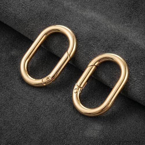 Gold Oval Carabiner Keychain Rings Pack of 20 - Spring-Loaded Metal Clips