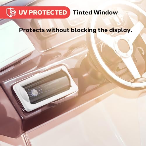 Marine Water Resistant Stereo Cover with Flip-Up Door - Heavy Duty Boat Radio Protector