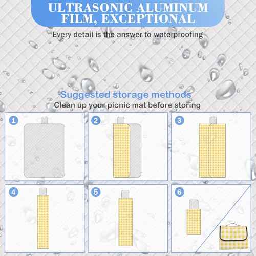 Wapodeai Outdoor Picnic Blankets, 60''x 80'' Waterproof and Foldable - Durable, Spacious, and Portable Camping Blanket for Families, Perfect for Hiking/Beach/Park, and Nature Excursions(Yellow)