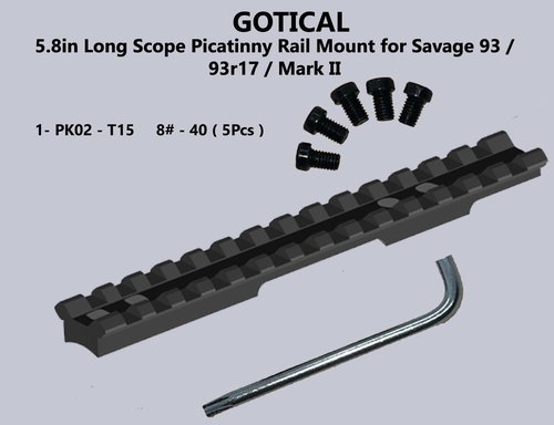 Gotical 5.8in Long Scope Rail Mount 93 / 93r17 / Mark II w/1-5/8 Aluminum Construction Matte Black Anodizing, 20 in/lbs, Mounting Hardware #8-40 X 1/4 Screws