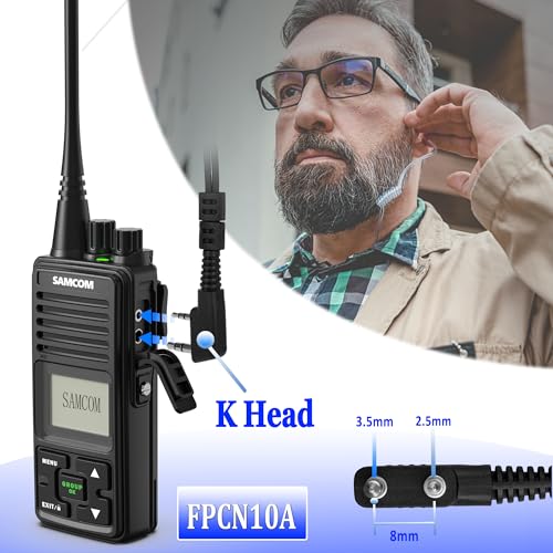 SAMCOM Acoustic Tube Earpiece Walkie Talkies, 2-Wire Air Tube Headset with Mic for Two Way Radios, Hands-Free Surveillance Radio Earpieces Compatible with FPCN10A FPCN30A, 1 Pcs